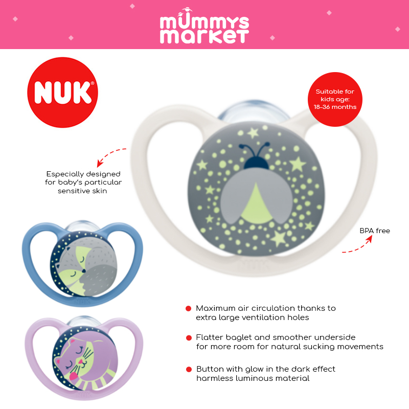 NUK Silicone Soother S3 Space Night, 1/box (NU40739616)